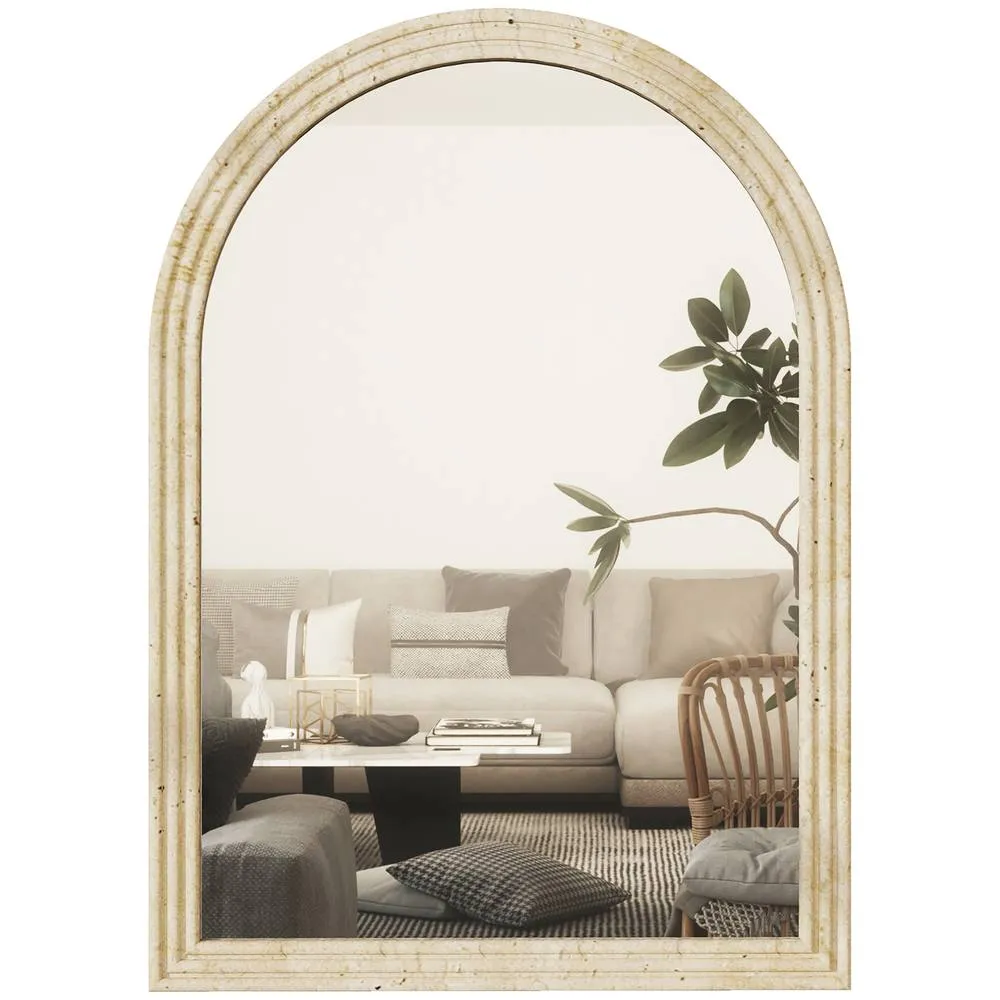 HOMCOM Arched Wall Mirror with Modern Tempered Glass & Polystyrene Beige 2