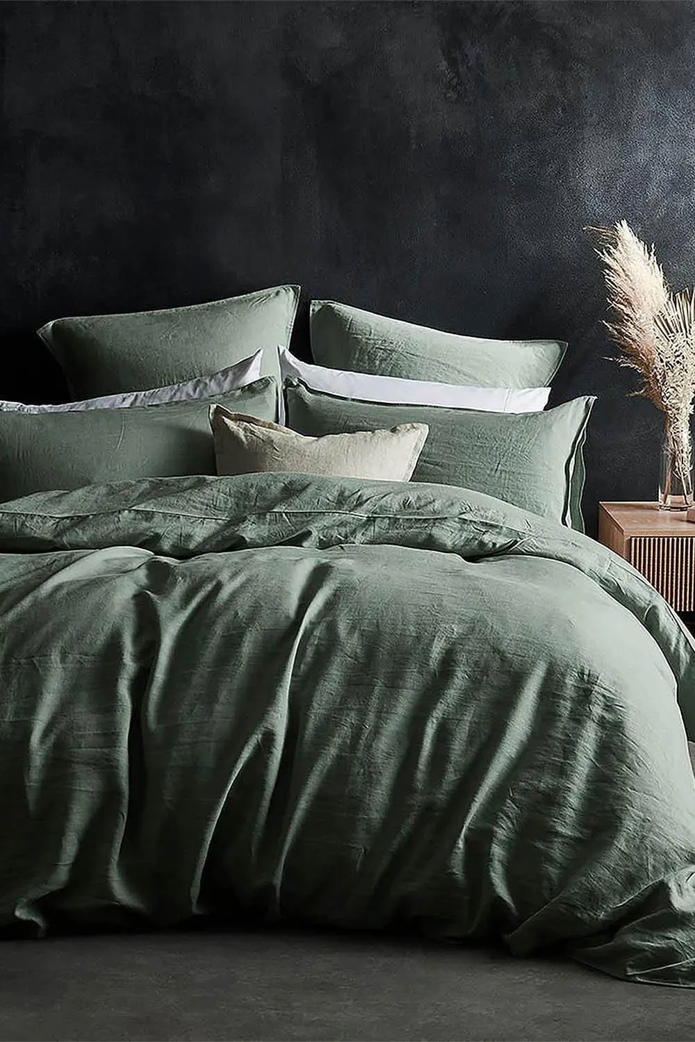 Lazy Linen 'Pure Washed Linen' Pillowcase Pair in Green