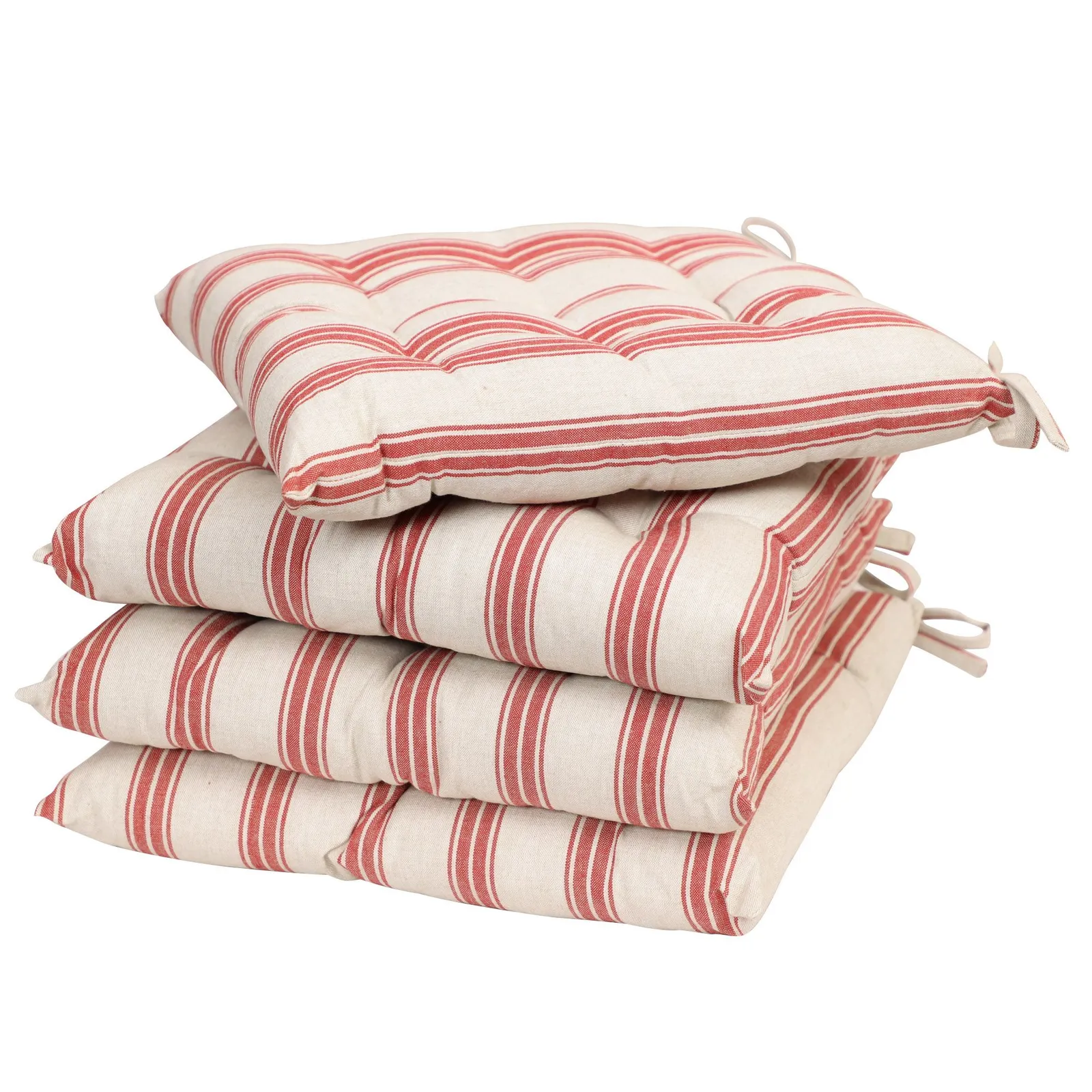 Dibor Set of 4 Traditional Red Striped Chair Seat Pad Garden Furniture Cushions L40cm x W40cm 2