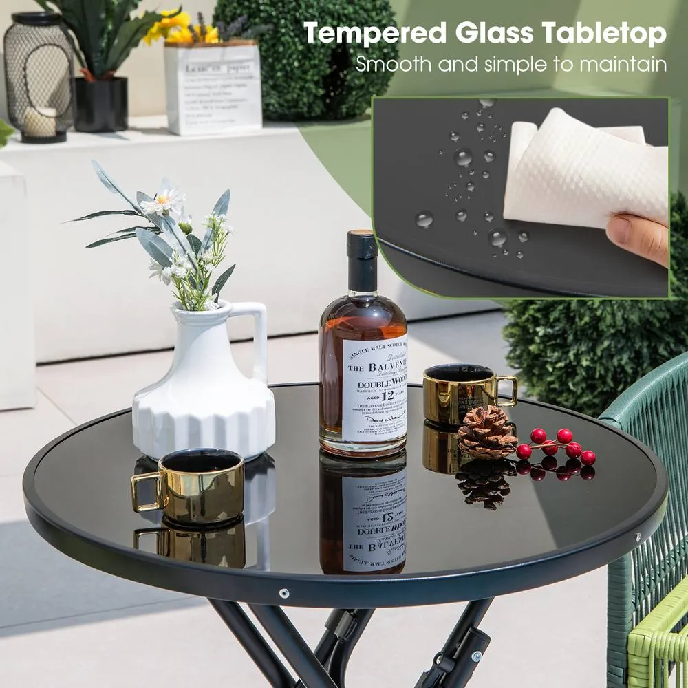 Costway Folding Round Patio Bistro Table Tempered Glass Tabletop Outdoor Cocktail Table in Black 4