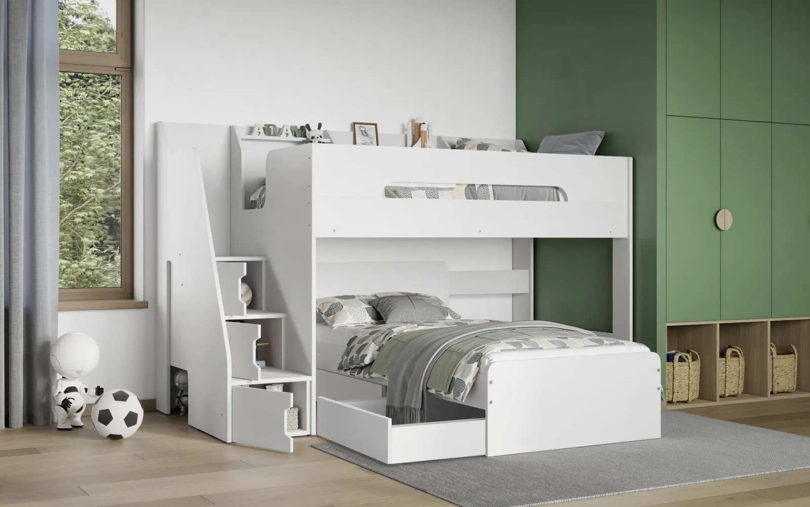 Flair Stepaside Staircase L Shaped Bunk Bed in White 4