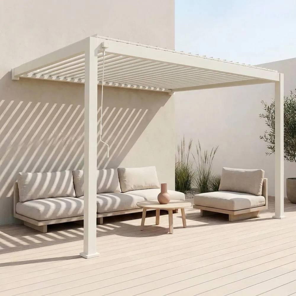 sweeek Lean to pergola with louvered roof aluminium 4 x 3m in Beige 2
