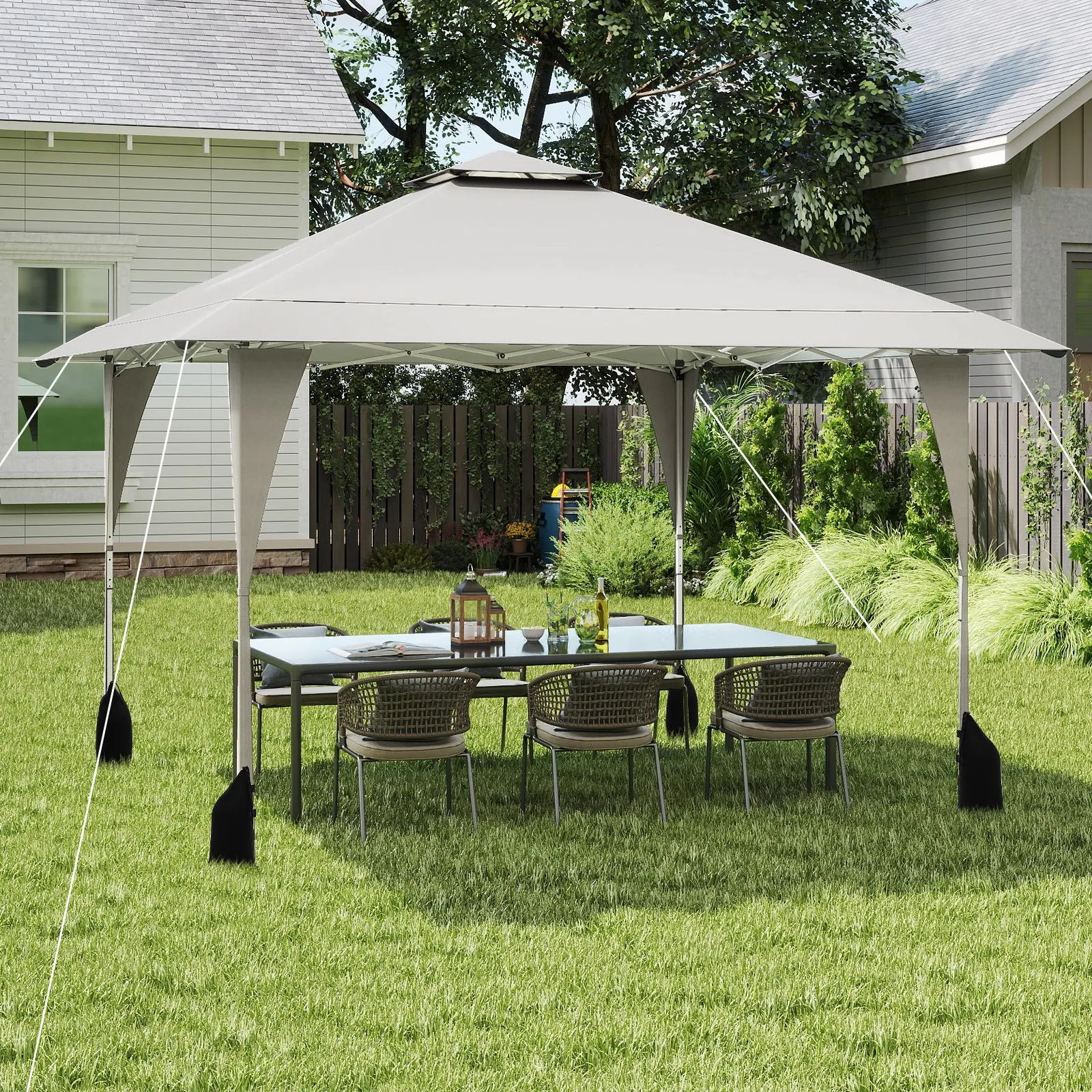 Costway 395 x 395 cm Pop up Canopy Tent Outdoor Easy Setup Gazebo in Beige 2