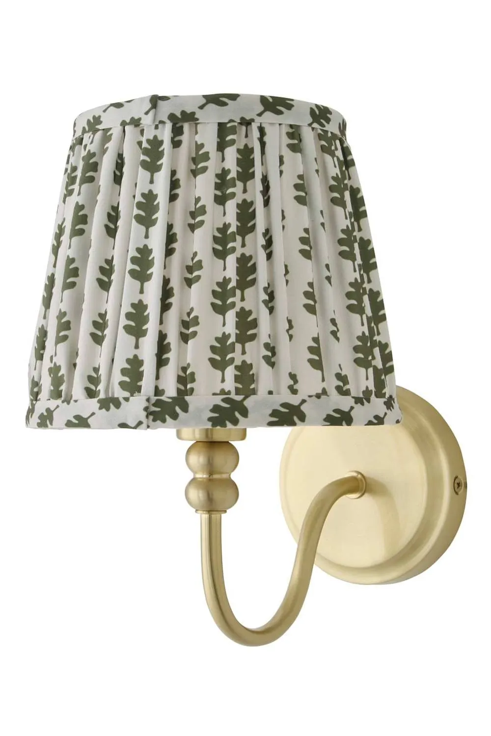 ValueLights Binky Rechargeable Brushed Gold Wall Light with Floral Pleated Shade in Pale Green 6