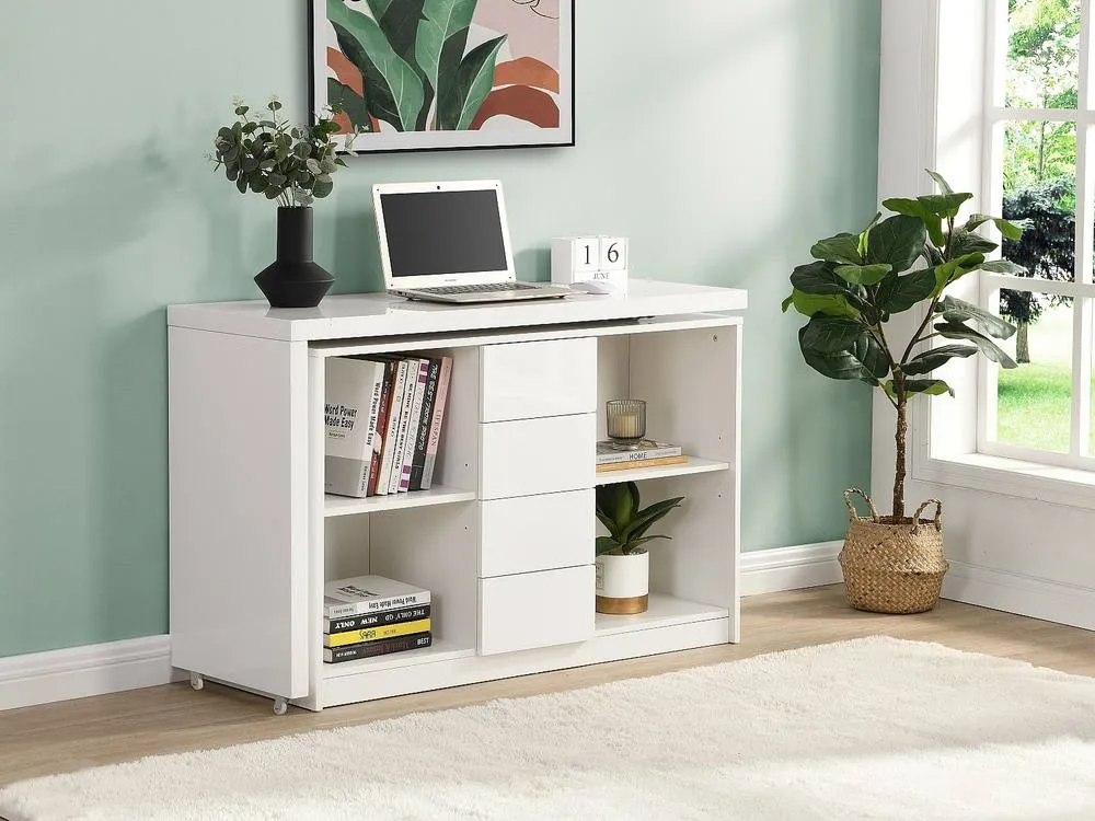 Vente-unique Extendable Desk With 360° Swivel Top - MDF - Lacquered White - PAVELO 4
