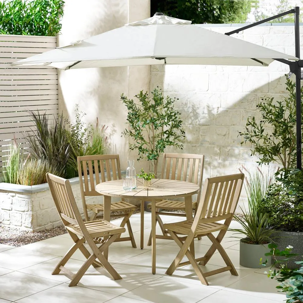 FurnitureboxUK Tari + Hamburg Wood Round Table & 4 Chair Outdoor Dining Set in Light Brown 2