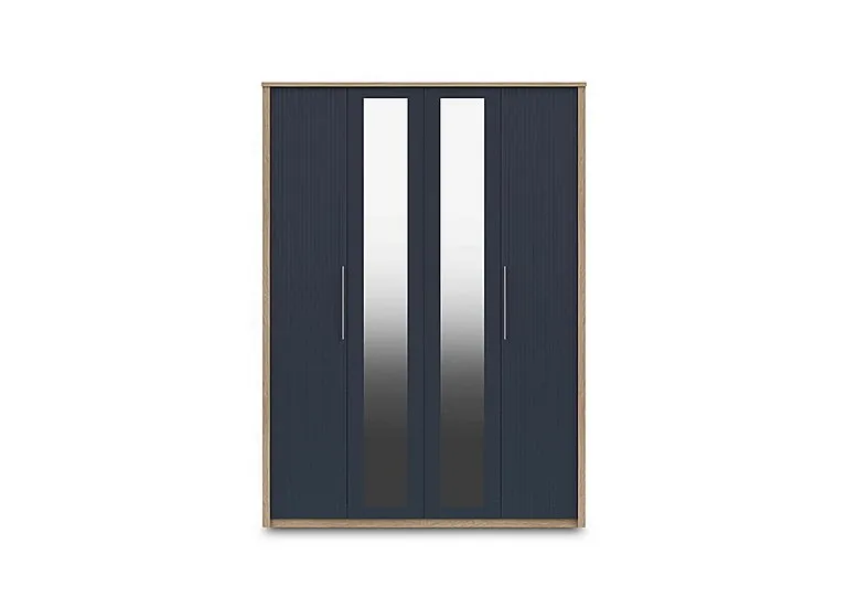 Chelsea 4 Door Tall Wardrobe with 2 Mirror Doors and Silver Handles - Royal Blue