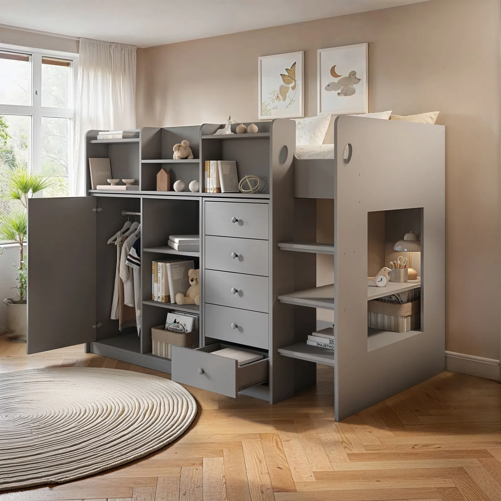 Flair Wizard Mid High Sleeper Storage Station in Grey
