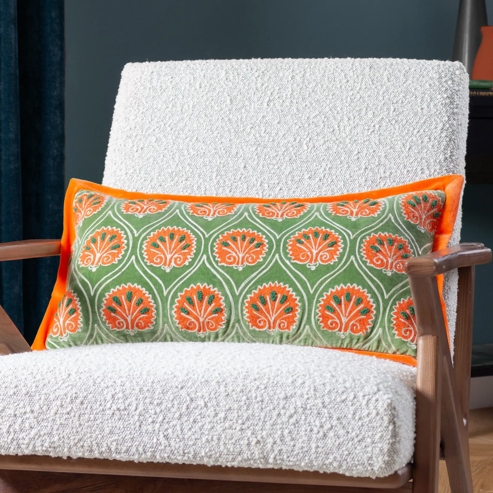 Paoletti Casa Abstract Embroidered Cushion in Green