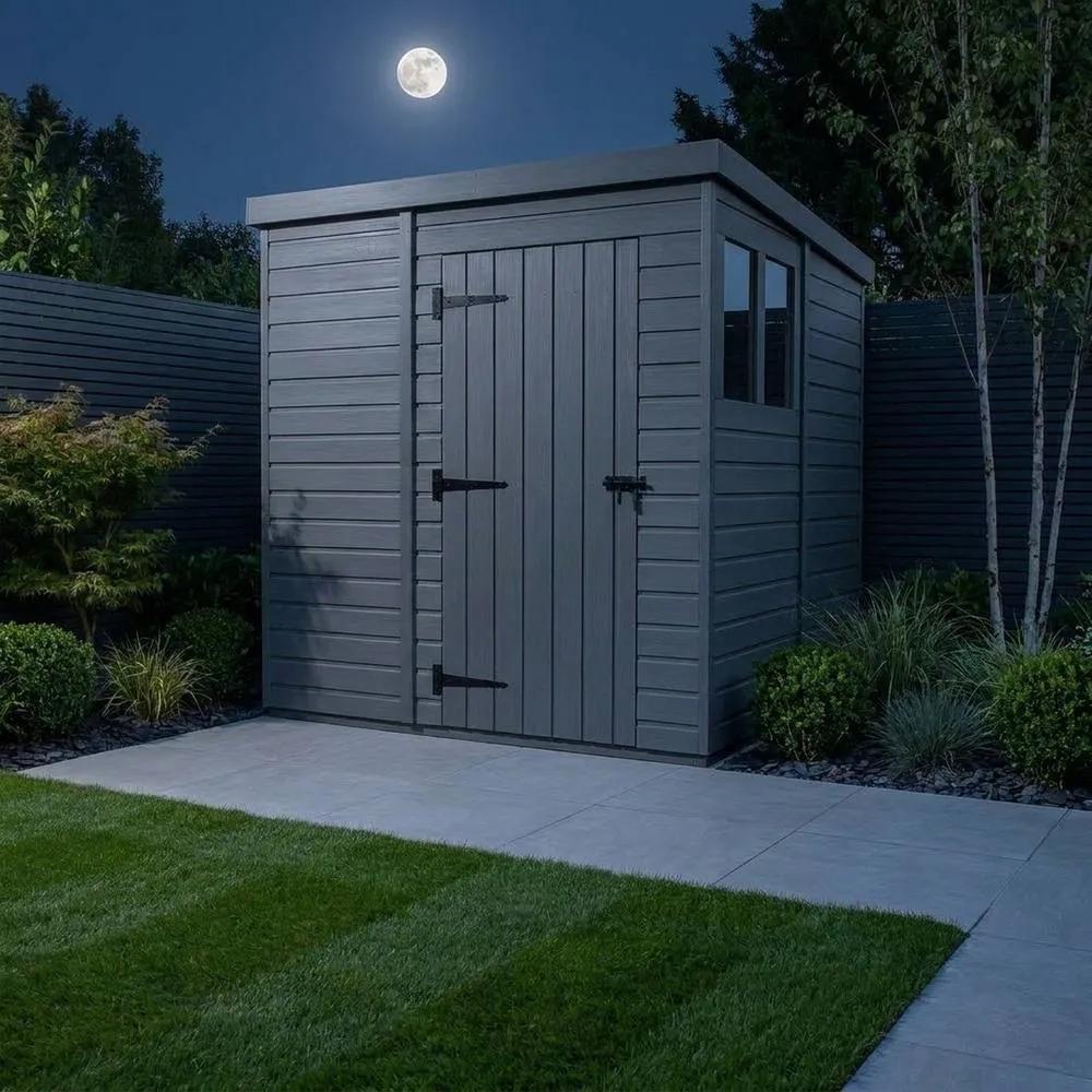 Buttercup Farm 9ft x 9ft Composite Pent Garden Shed Single Door With Windows - Grey 3