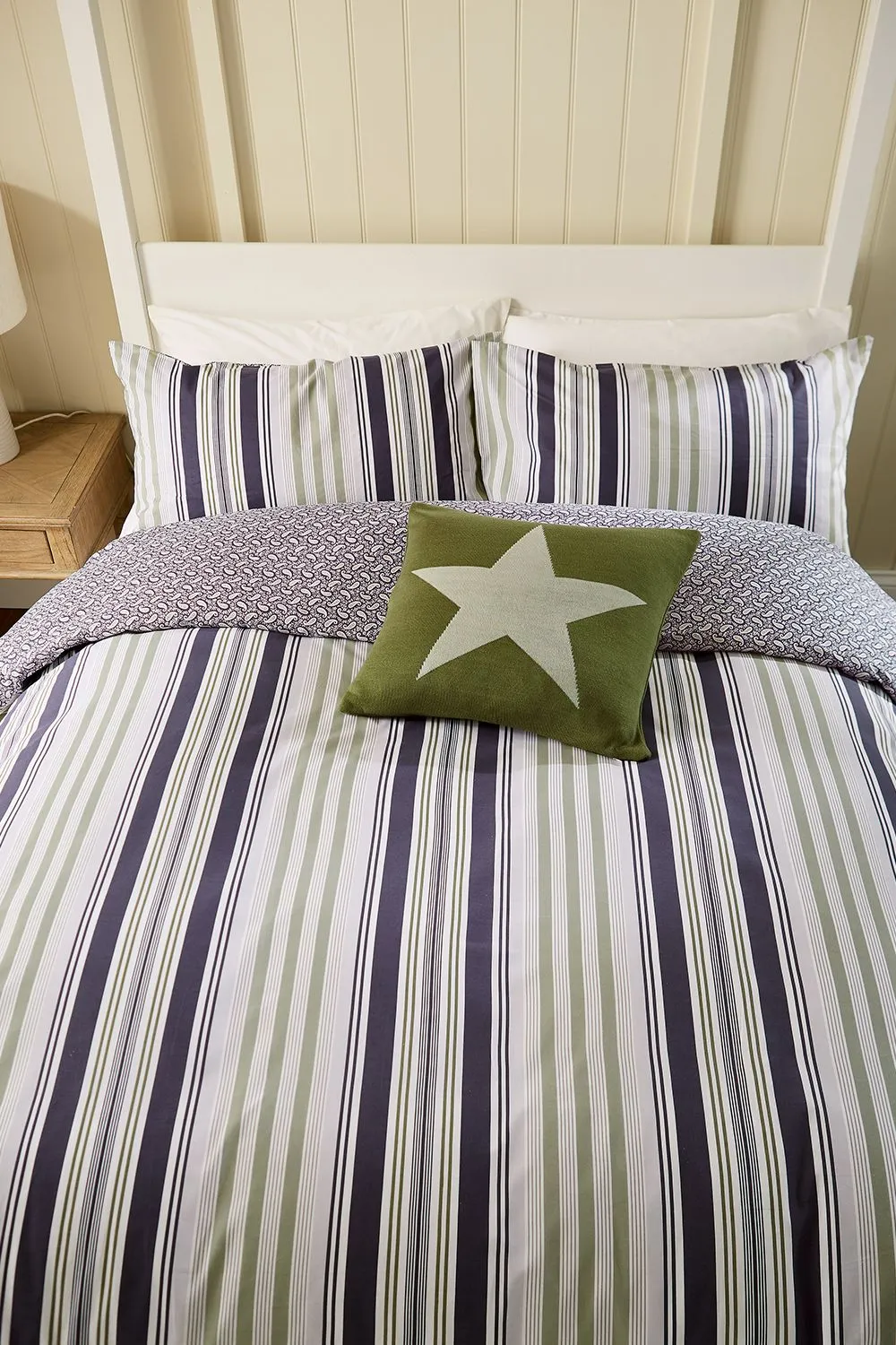 Helena Springfield 'Beach House Stripe' Cotton Duvet Cover Set in Green 3