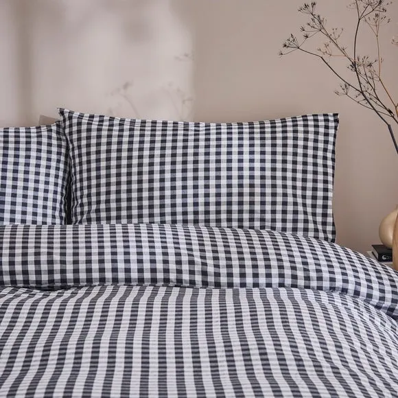 Portloe Woven Gingham 100% Cotton Duvet Cover & Pillowcase Set 4