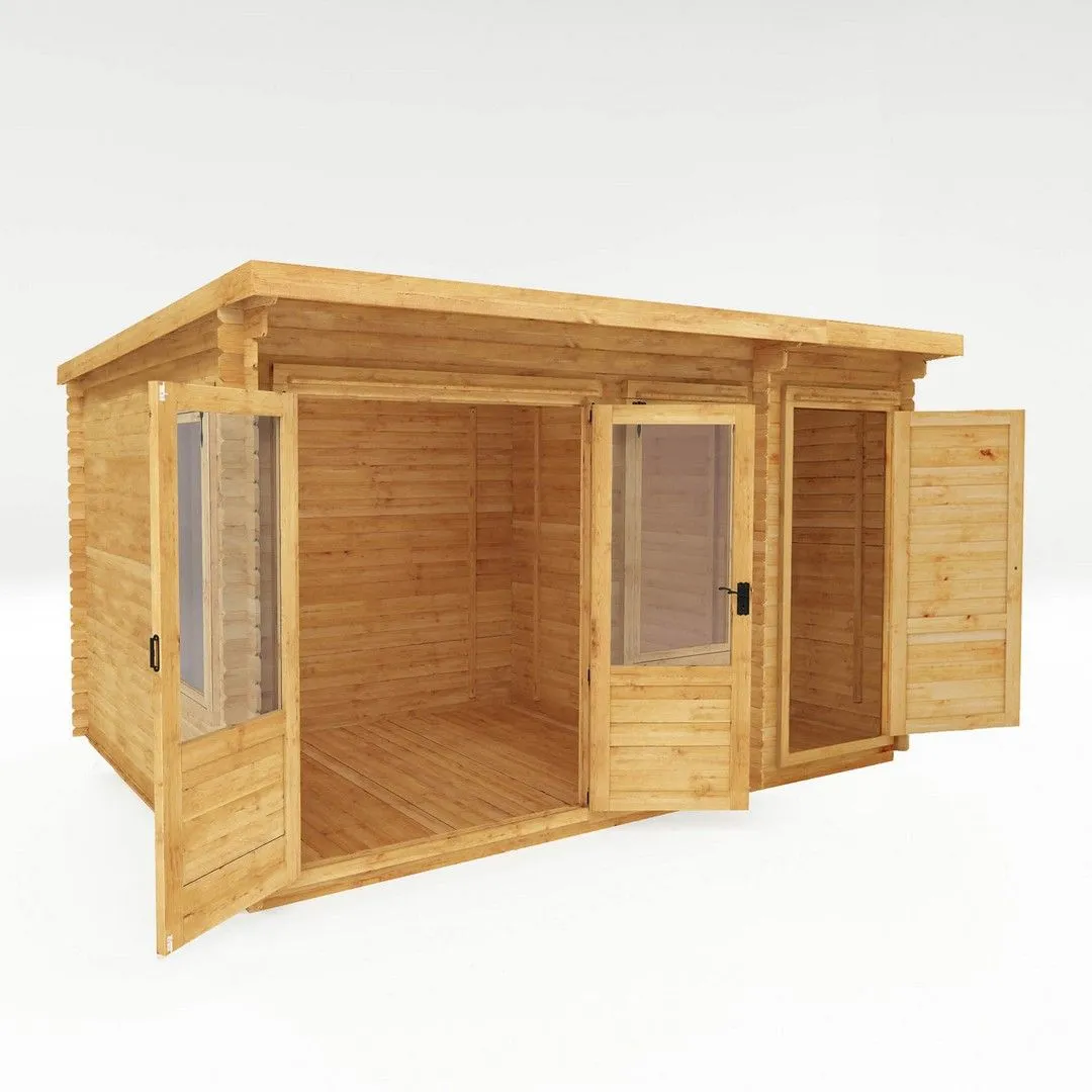 Mercia Pent Log Cabin with Side Shed - 19 mm - L332.6 x W412.8 x H249 cm in Brown 2