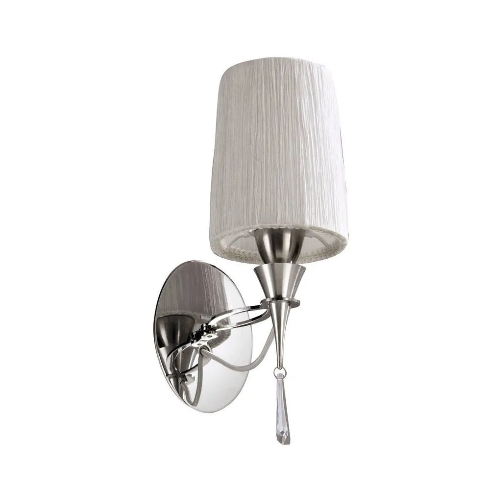 Netlighting Lucca Wall Lamp Switched E27 Chrome White Shade & Crystal in Silver