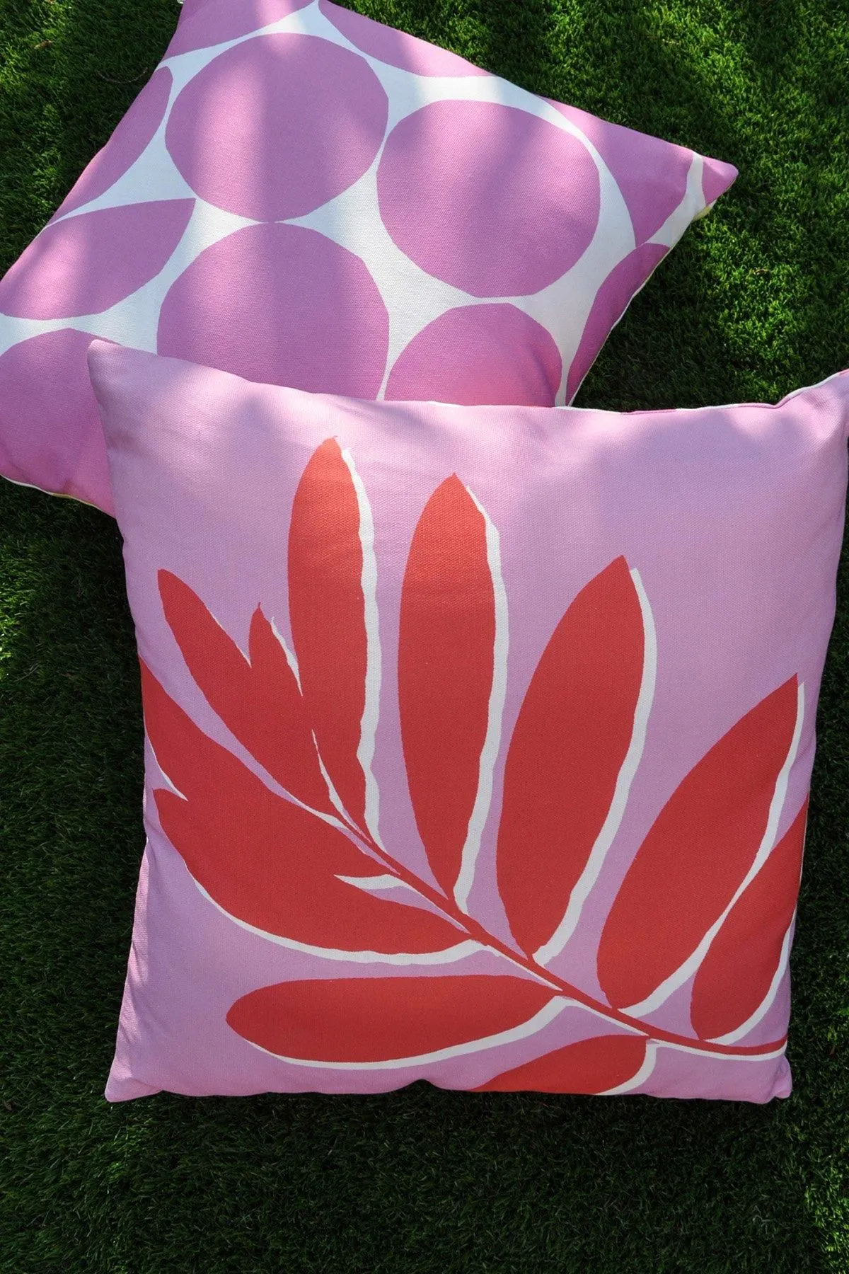 Fusion 'Leaf Print' Water & UV Resistant Filled Cushion in Pink 2