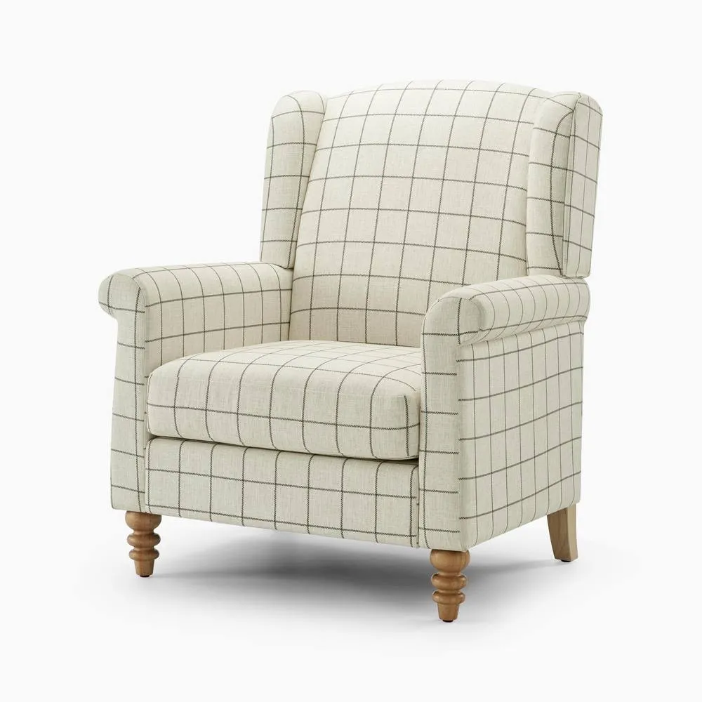 FurnitureboxUK Maisette Cream Check Fabric Wingback Accent Armchair 5