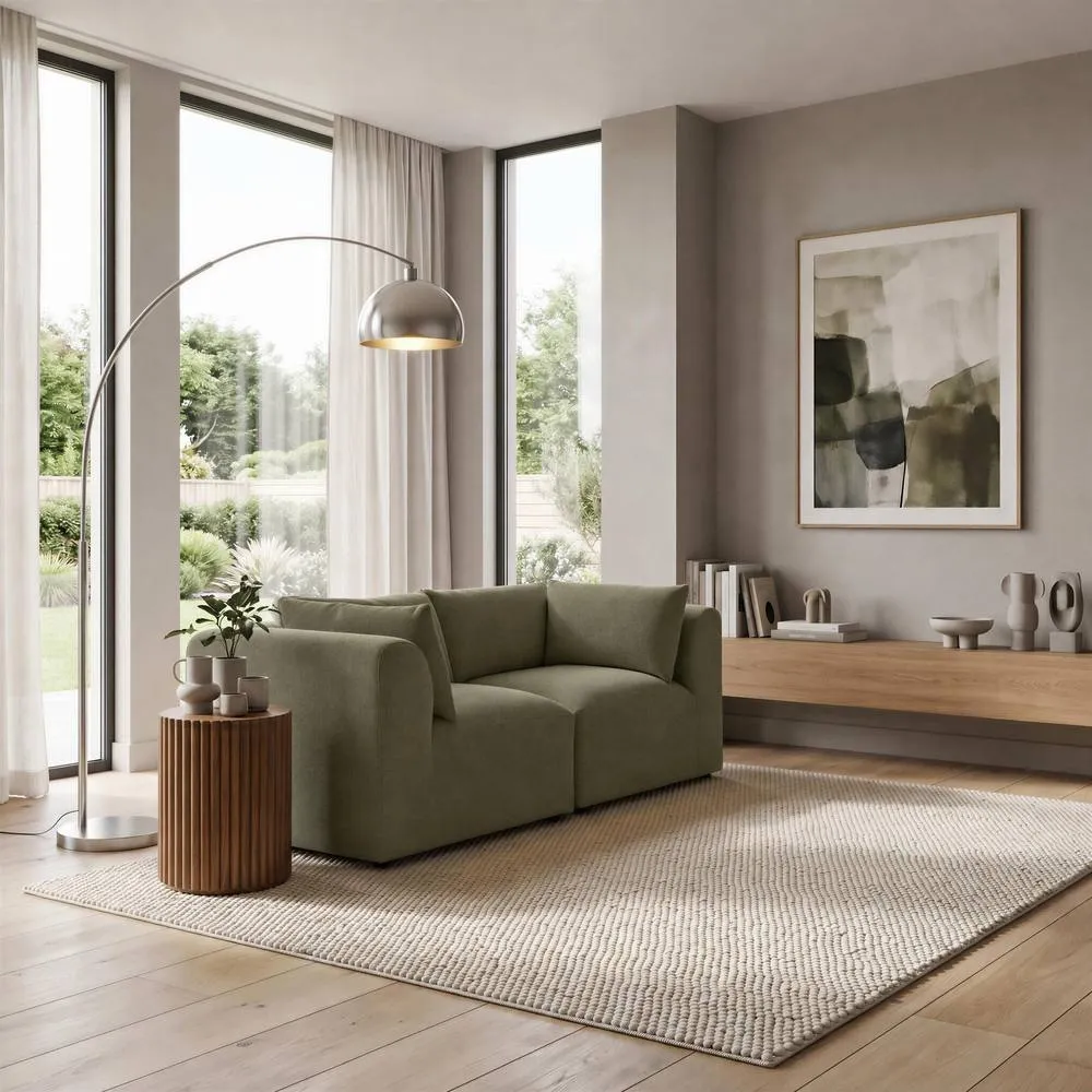 FurnitureboxUK Drift Boucle Fabric 2 Seater Modular Sofa in Green 6