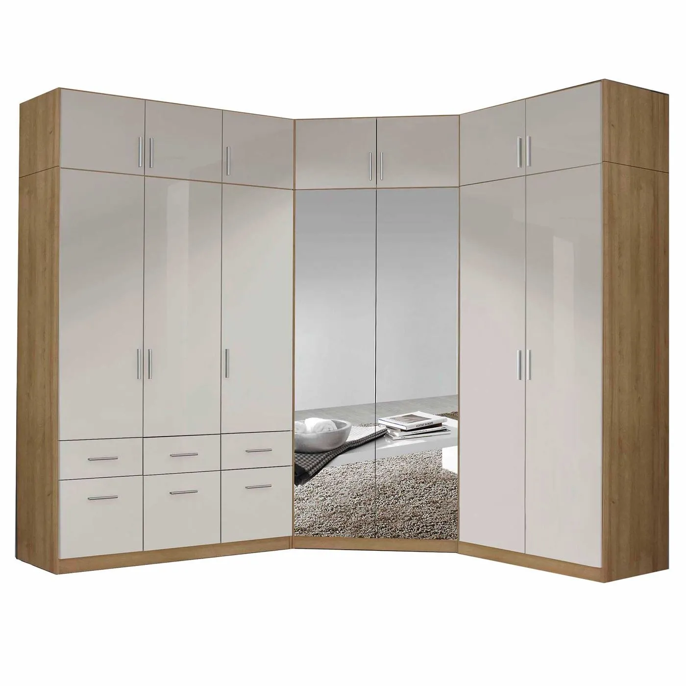 Celle Corner Unit, Sonoma Oak and High Polish Soft Grey