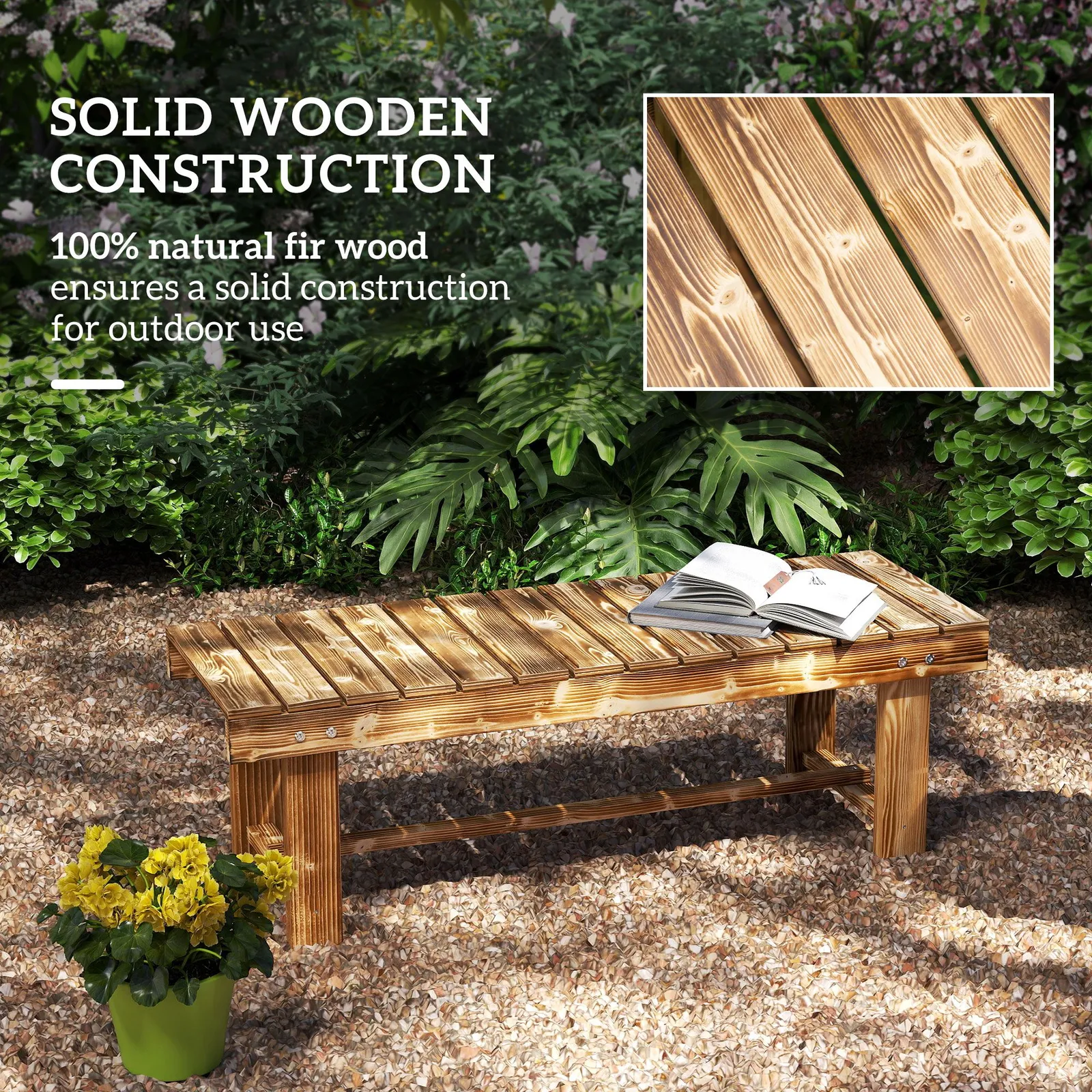 OUTSUNNY 1.1M Outdoor Garden Bench Patio Loveseat Fir Wood 2 Person in Chocolate 6