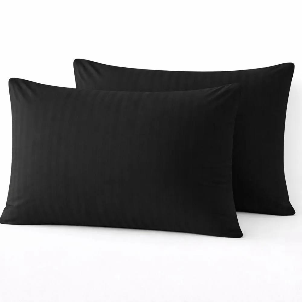 Homes-Linen Super Soft Microfiber Embossed Stripe Pillowcases Pair in Black