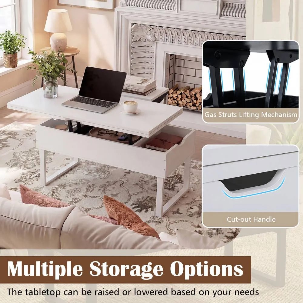 Costway Lift Top Coffee Table 3-in-1 Convertible Coffee Table Cocktail Table in White 4
