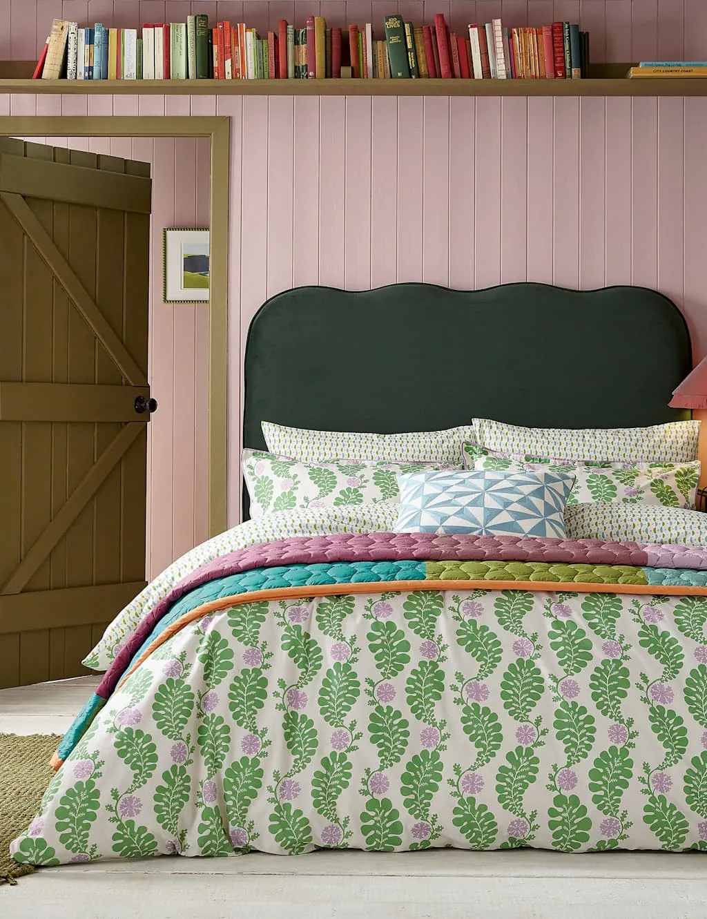 LAND & SHORE 2 Pack Pure Cotton Cece Patterned Pillowcases Green Mix