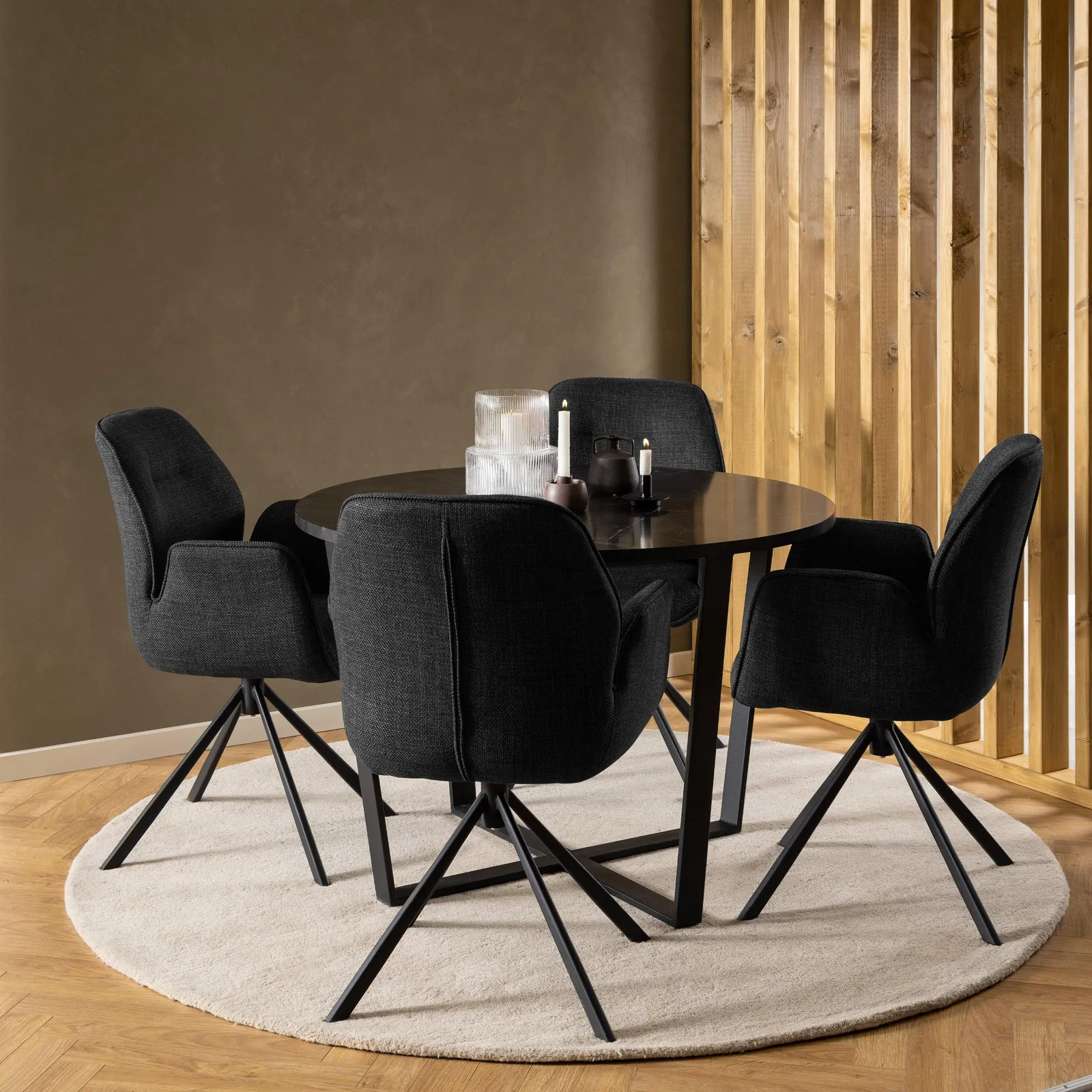 Furniture To Go Amble Round Dining Table with Black Marble Melamine Top & Black Legs 3