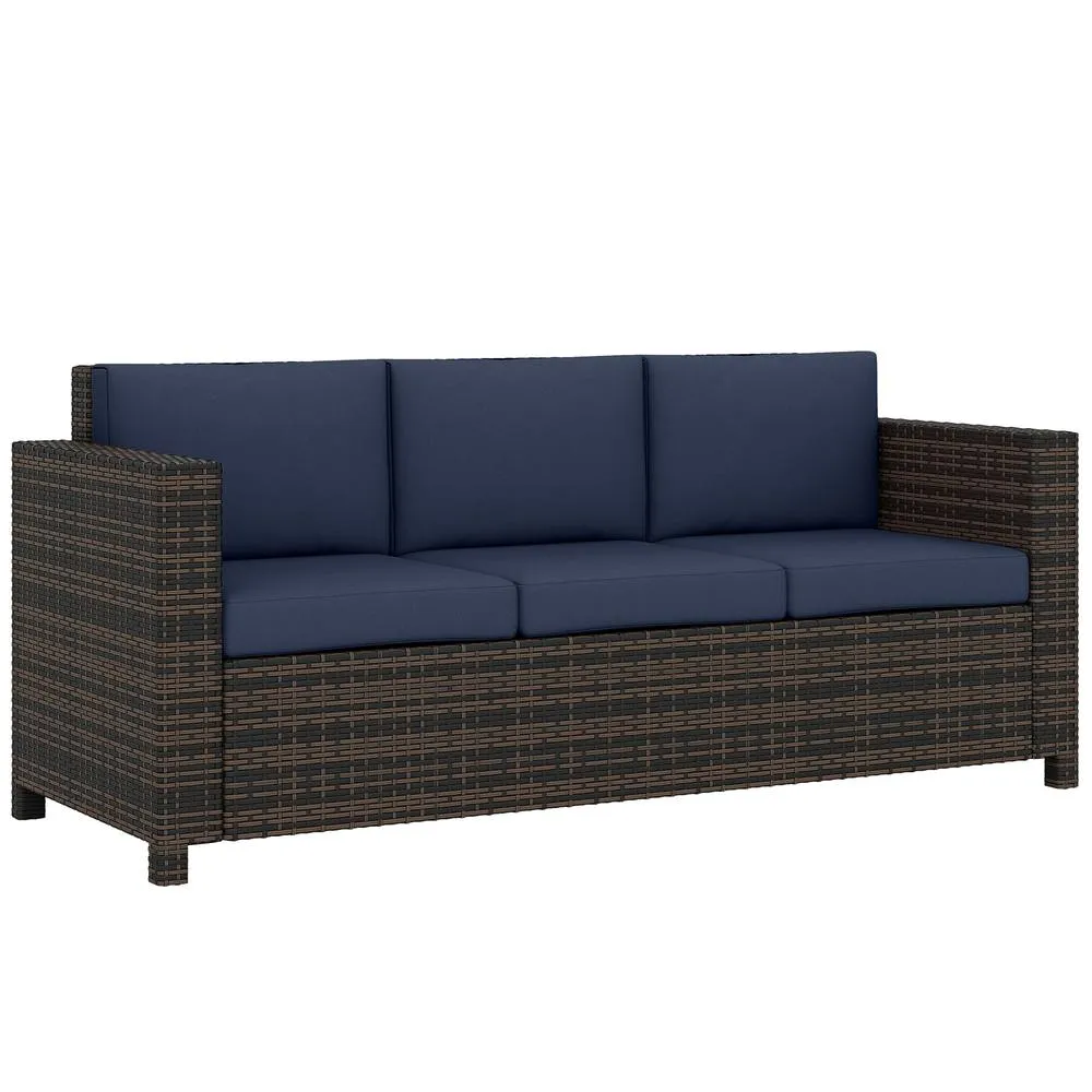 OUTSUNNY Rattan Wicker 3-seater Sofa Chair Patio Furniture in Dark Blue 2