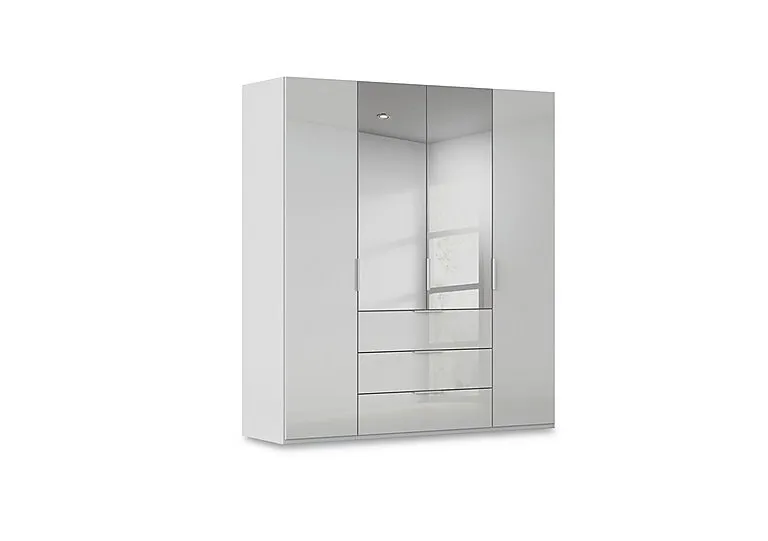 Haven 201cm 4 Door Combi Wardrobe with 2 Glass and 2 Mirror Doors - Silk Grey/Silk Grey Front
