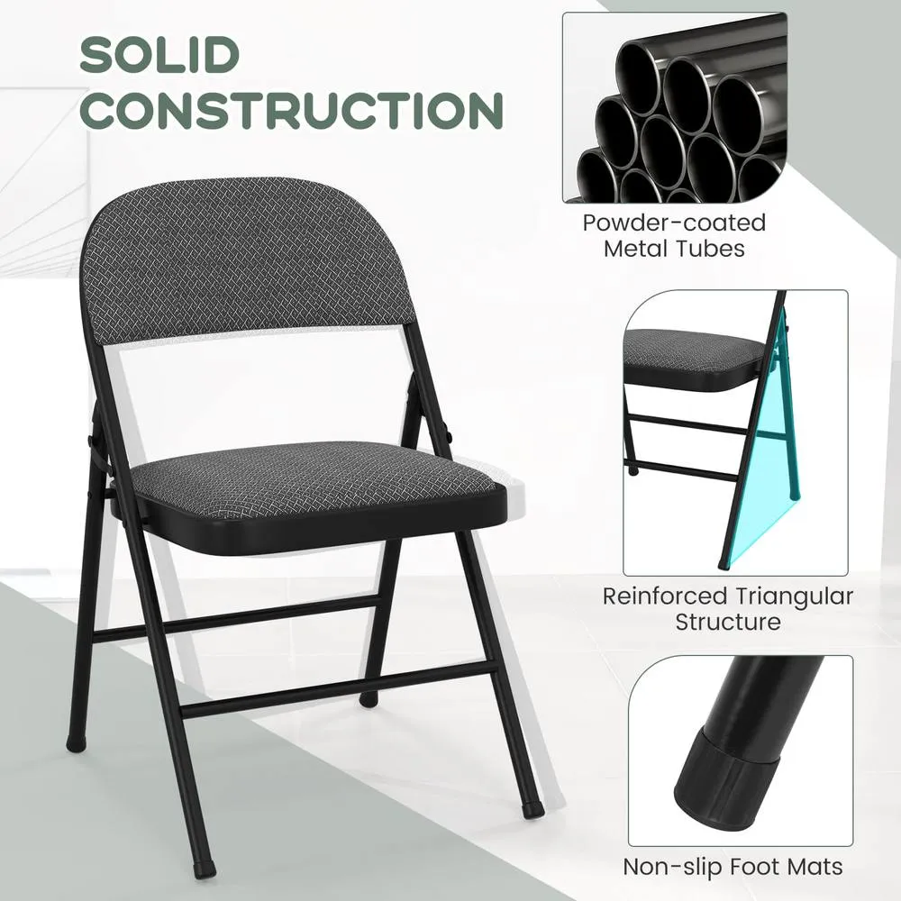 Costway Set of 6 Folding Fabric Padded Chairs w/Sponge Seat & Backrest-Grey in Grey 6