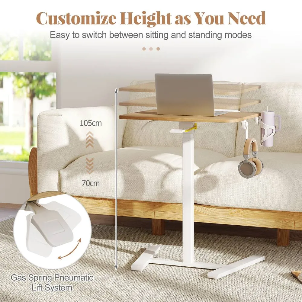 Costway Foldable Mobile Standing Desk Height Adjustable Sit Stand Desk-Natural in Natural