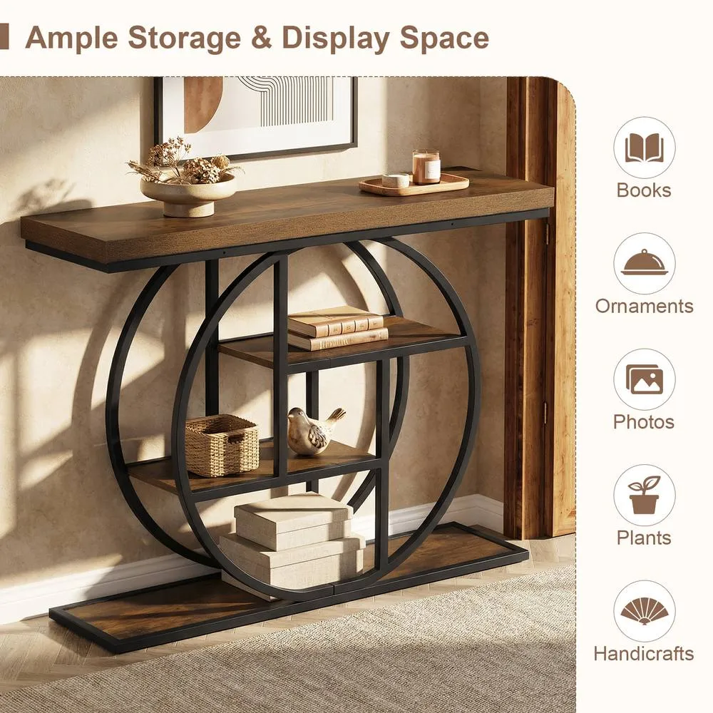 Costway 4-Tier Console Table 105CM Entryway Table w/ Storage Shelves in Brown