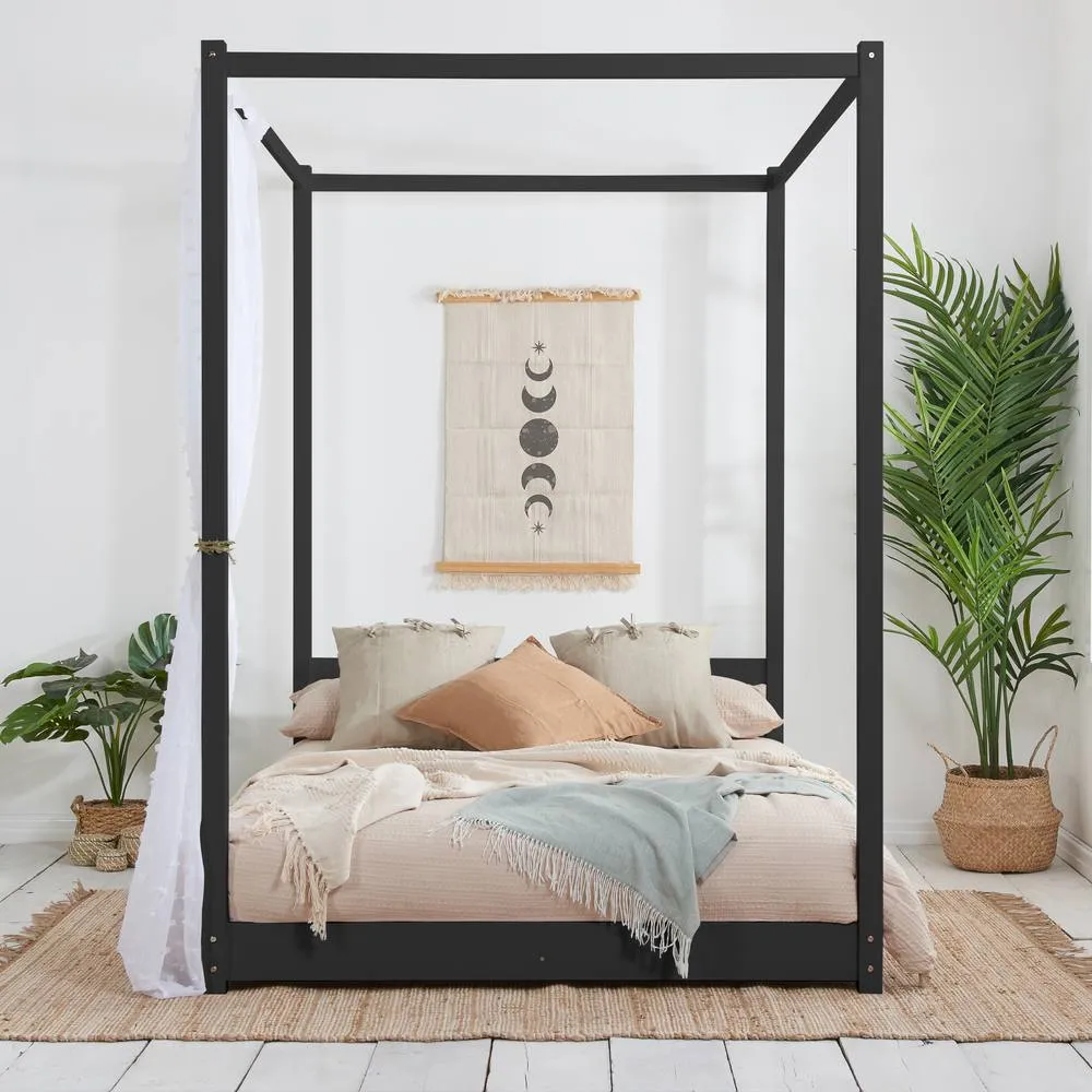 Birlea Four Poster Bed Frame Solid Wood 4 Poster Canopy Darwin in Black 2