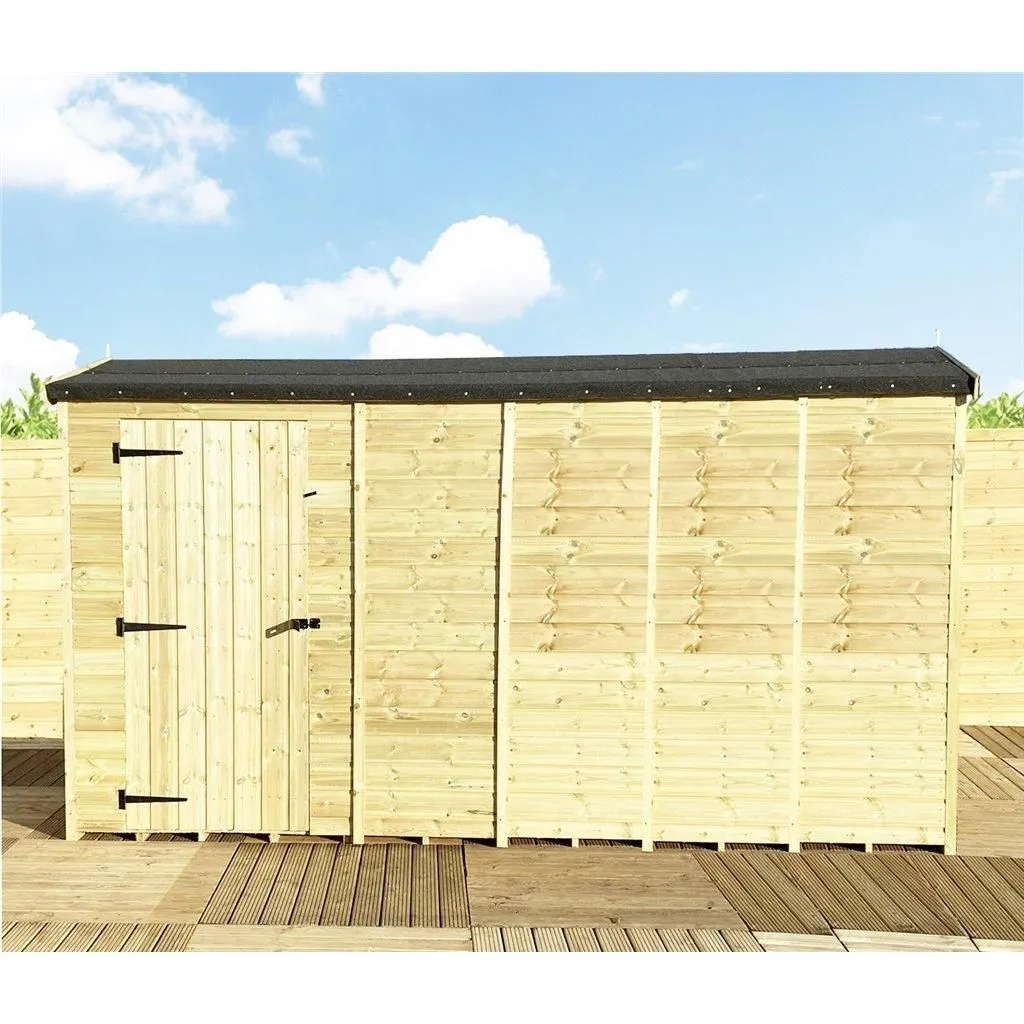 Marlborough 14 x 4 Pressure Treated High Eaves Reverse Apex Shed with Single Door in Natural