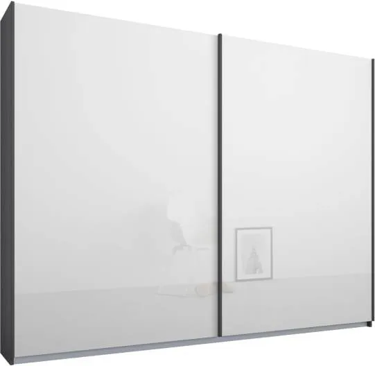 Malix 2 door 225cm Sliding Wardrobe, Graphite Grey Frame, White Glass Doors