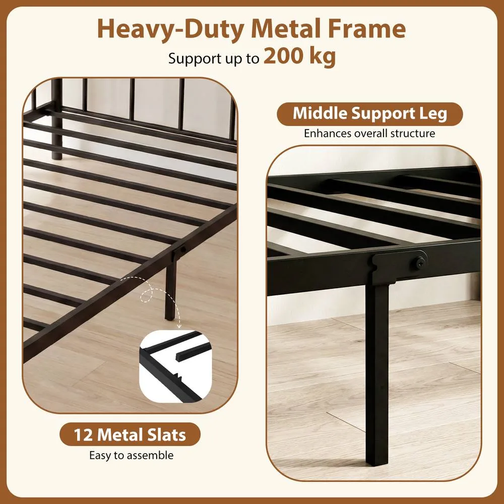 Costway Metal Daybed Frame Single Size Sofa Bed with Classic Headboard in Black 5