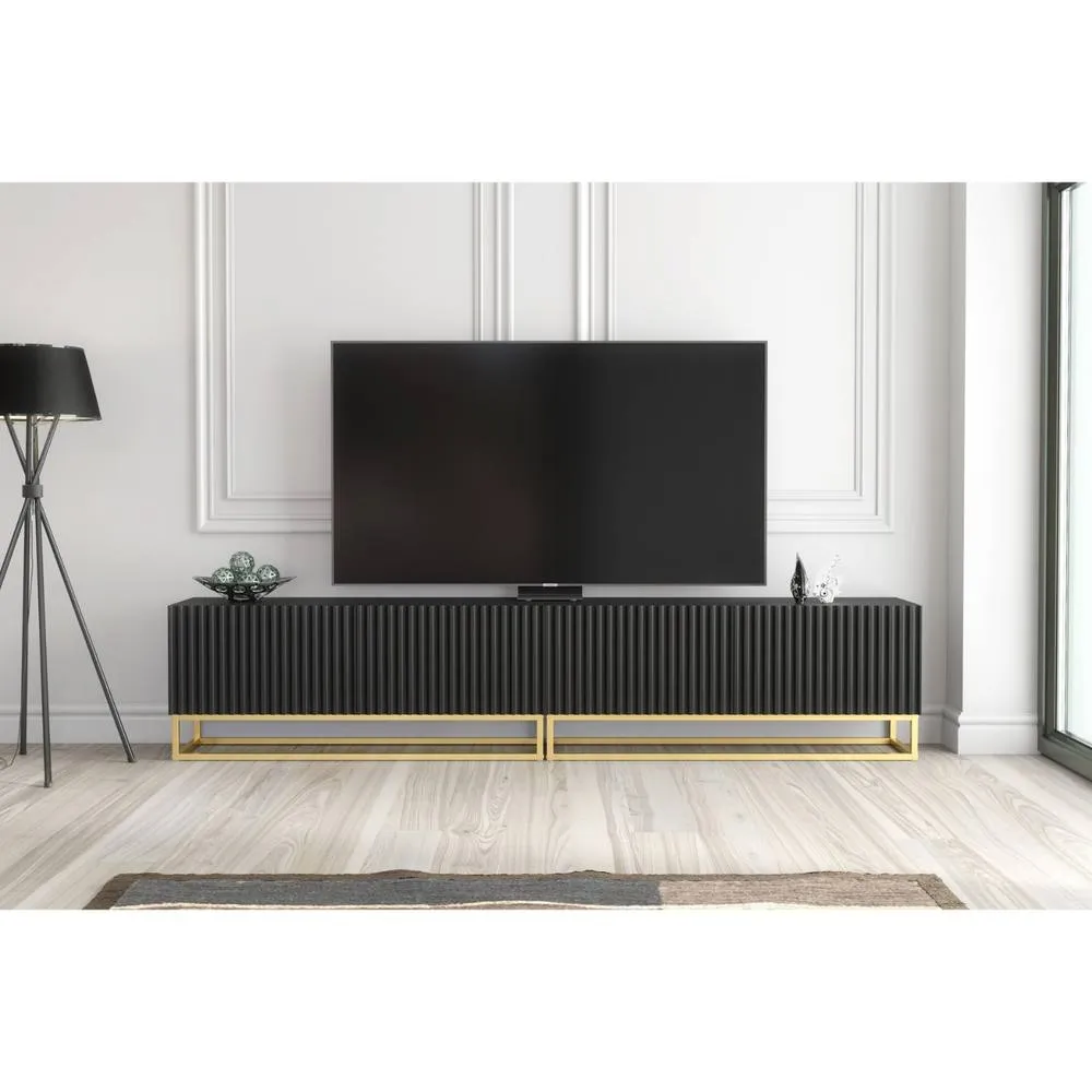 Creative Furniture Ripple Duo TV Unit 200cm - Black with Fluted Doors 3
