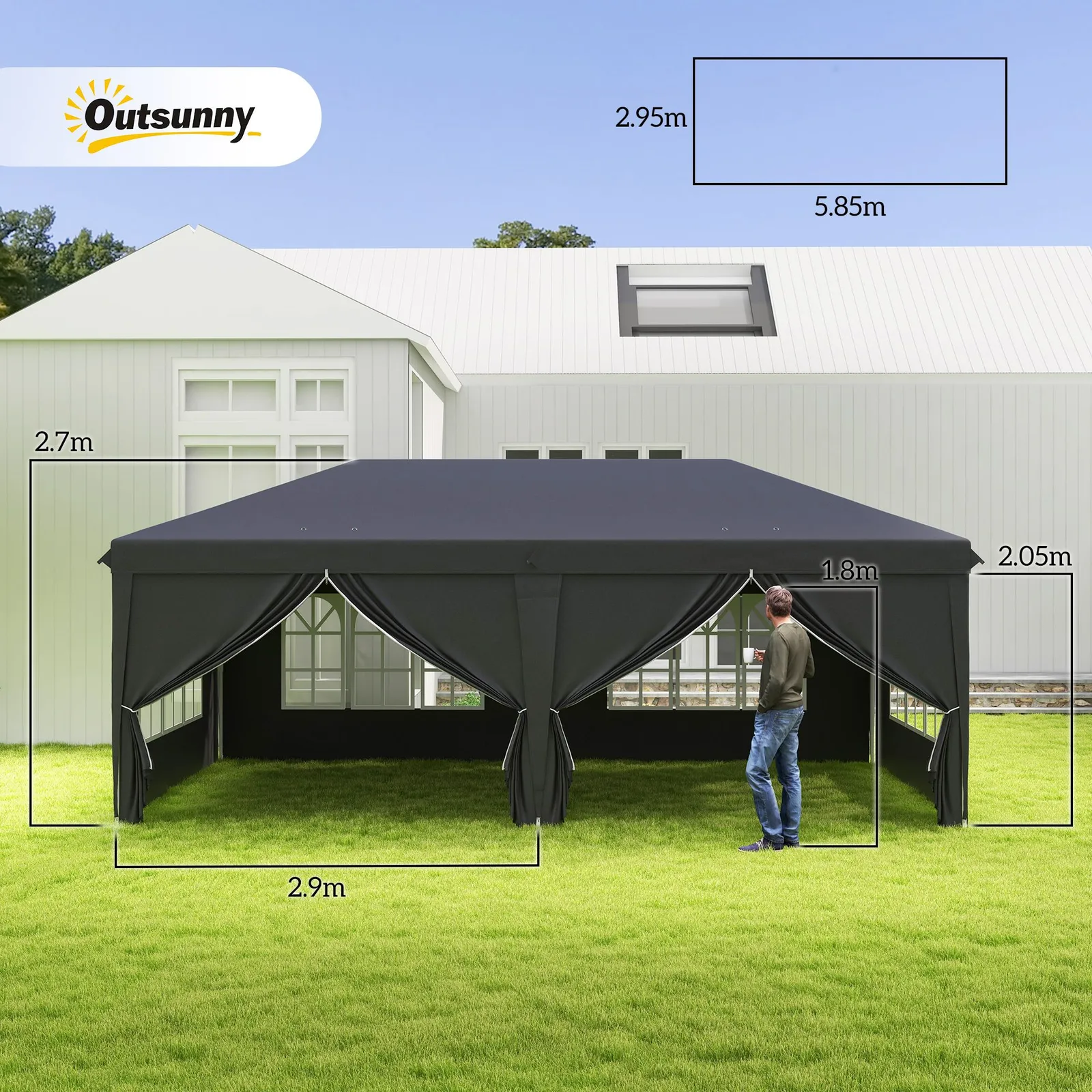 OUTSUNNY 3 x 6 m Pop Up Gazebo with Sides & Windows in Black 3