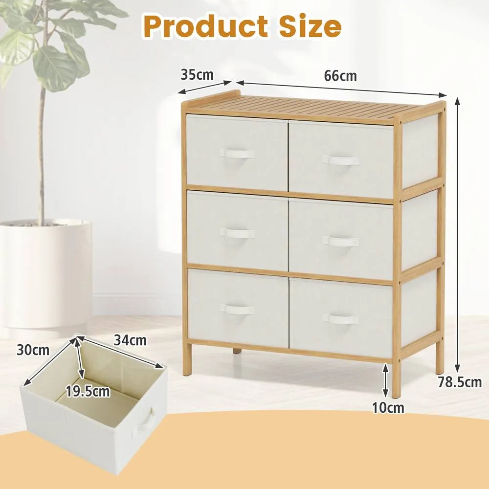 Costway 6-Drawer Dresser for Bedroom Bamboo Storage Tower Organizer Closet in Khaki 3