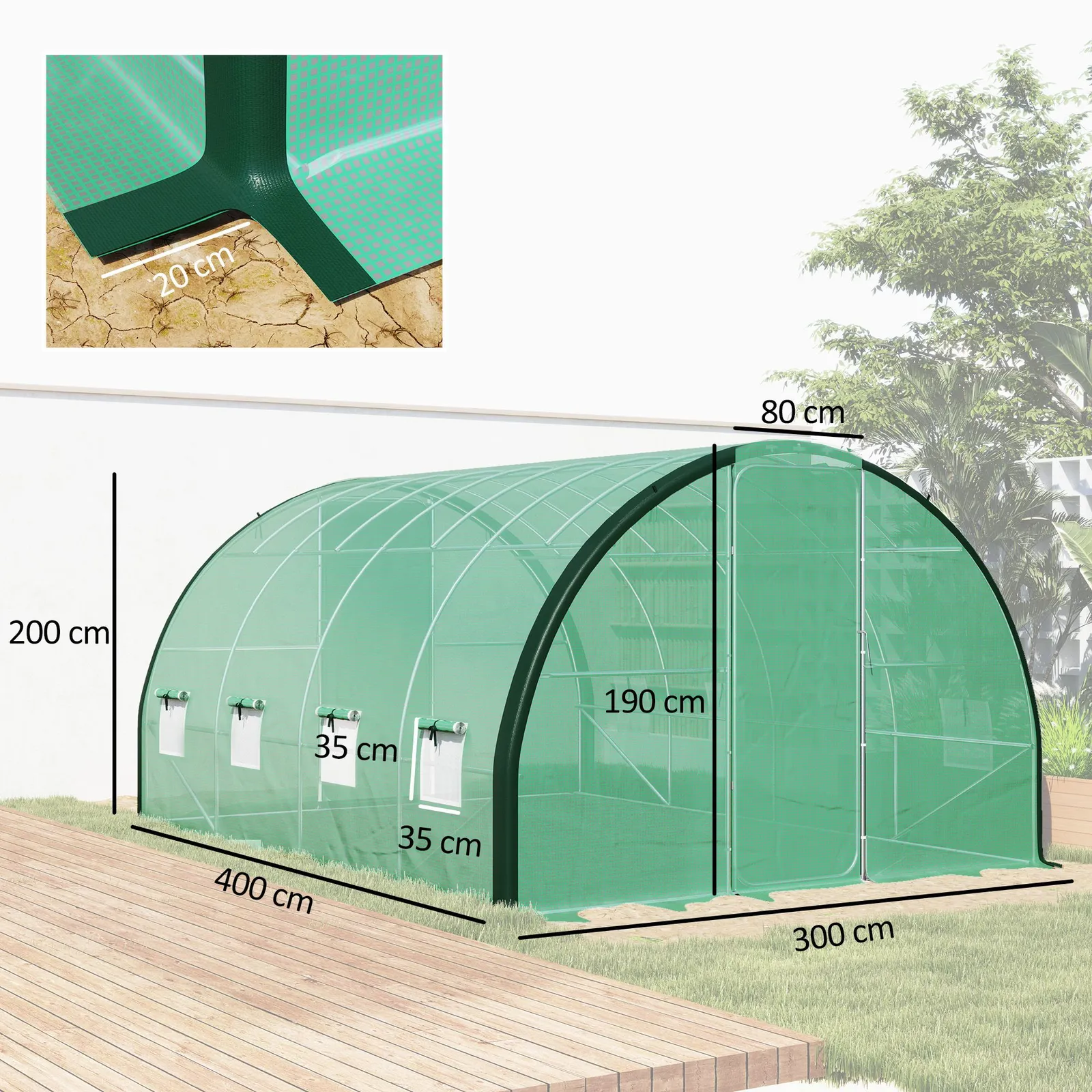 OUTSUNNY Tunnel Greenhouse, Upgraded Structure, Hinged Doors, 4 x 3(m) in Green 3