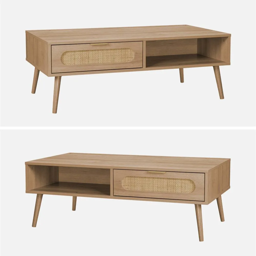 sweeek Wood & rounded cane rattan coffee table in Beige 6