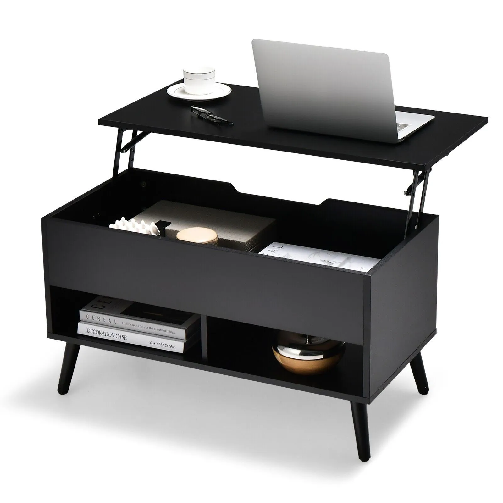 Costway Lift Top Coffee Table Modern Wooden Lift Top Dining Cocktail Table in Black 3