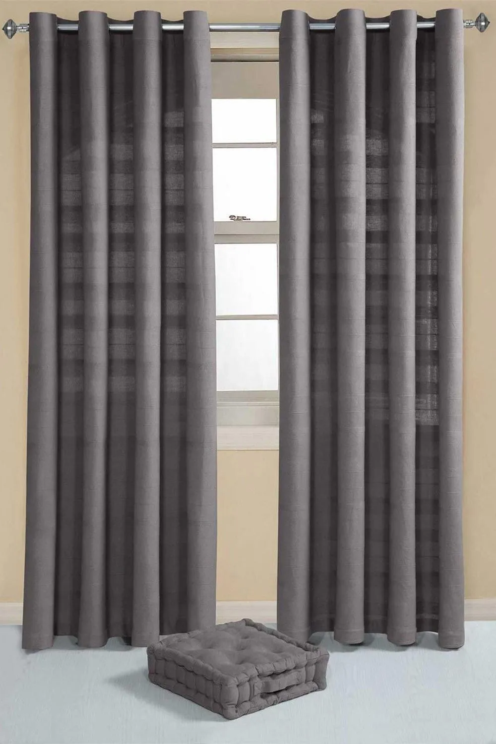 Homescapes Cotton Rajput Ribbed Curtain Pair in Charcoal 3