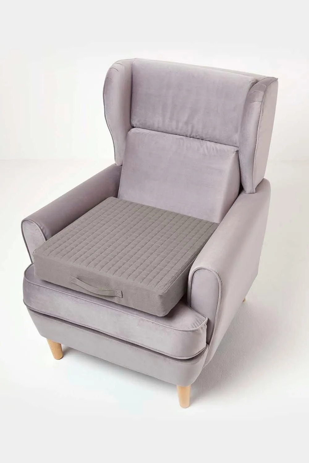 Homescapes Quilted Cotton Armchair Booster Cushion Cover in Charcoal 6