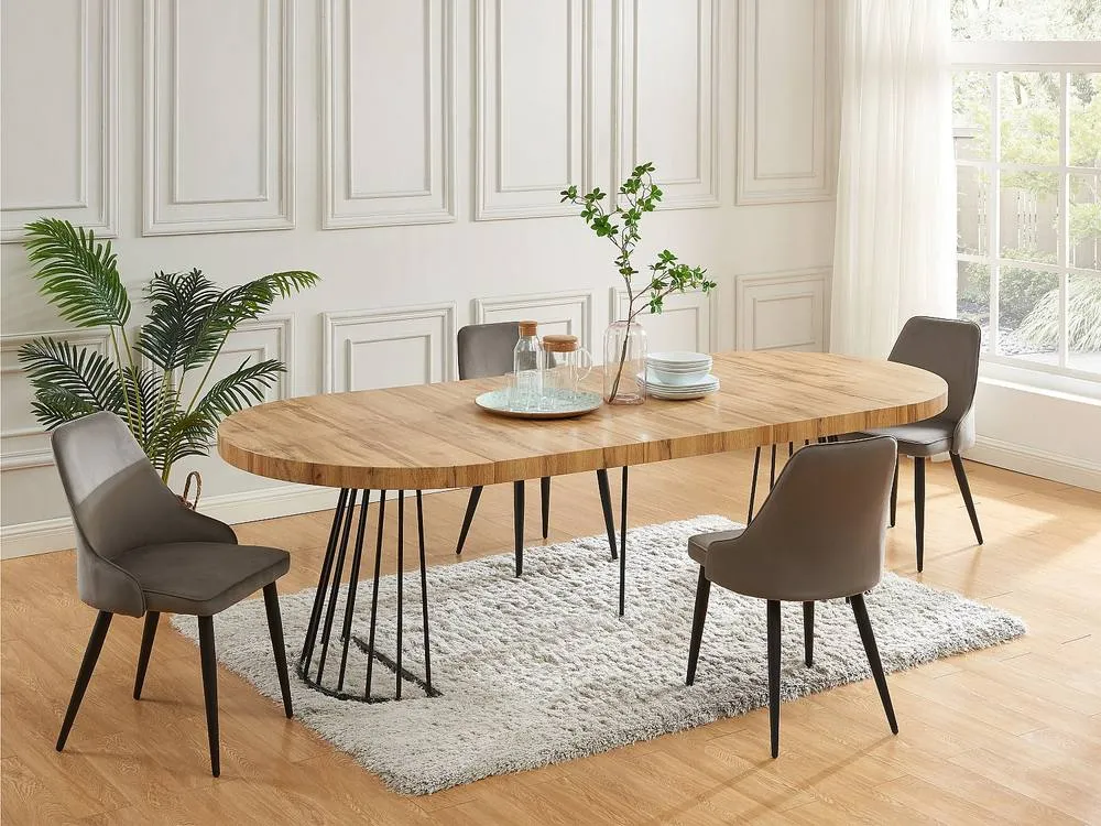 Vente-unique 2 - 12 Seater Extendable Dining Table - MDF & Steel - Natural and in Black 5