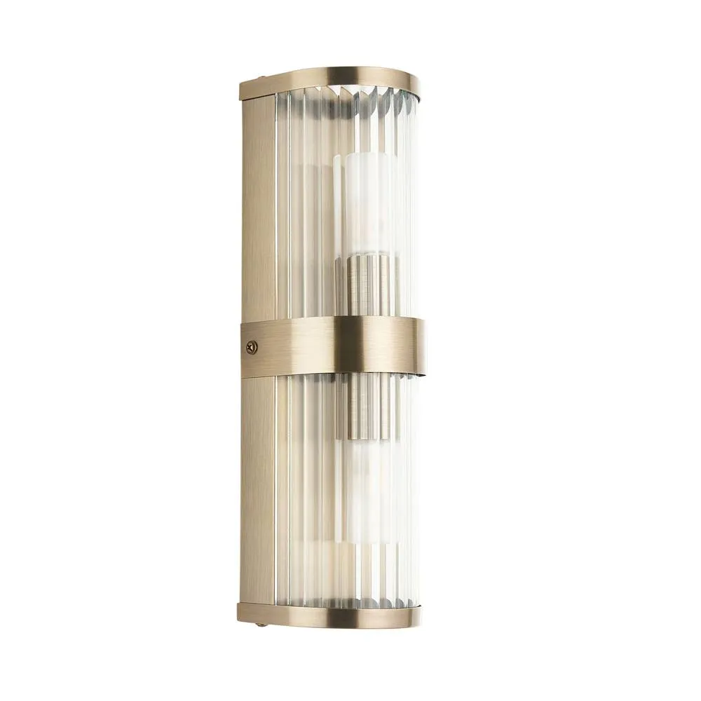 Netlighting Ridgeton IP44 Bathroom Wall Lamp Antique Brass Clear Ribbed Glass in Gold 6