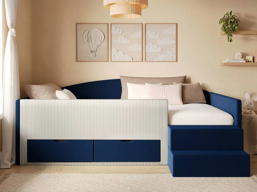 Flair Elisa Velvet Storage Low Sleeper Bed with Beige Cord in Blue 2