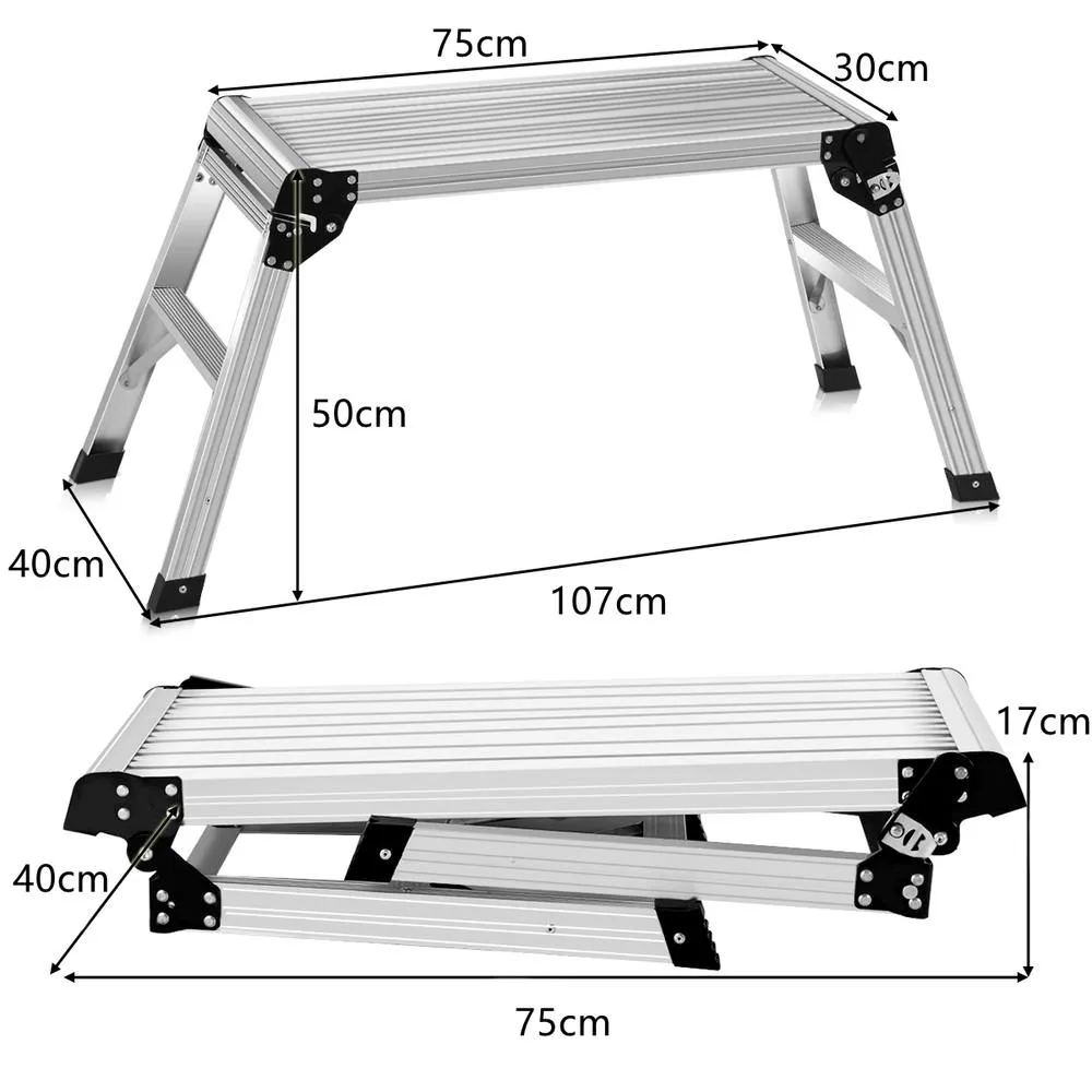 Costway Outdoor Step Stool Aluminum Platform Folding Work Bench Stool Ladder in Silver 2