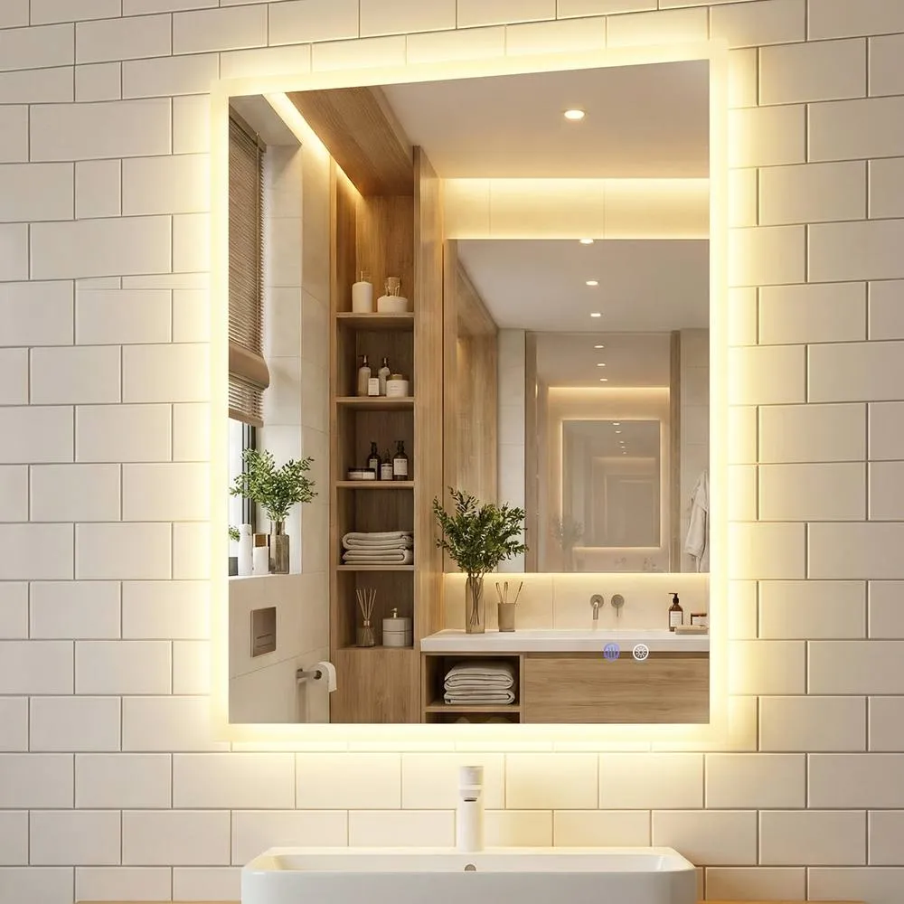 Costway 60 CM rectangular LED Lighted Mirror Wall Mounted Bathroom Mirror in White 3