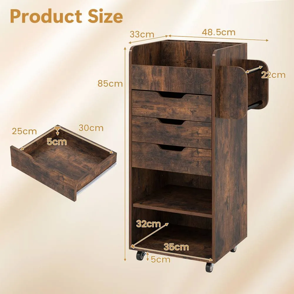 Costway Rolling Storage Cart Mobile Storage Cabinet with 3 Drawers in Brown 2